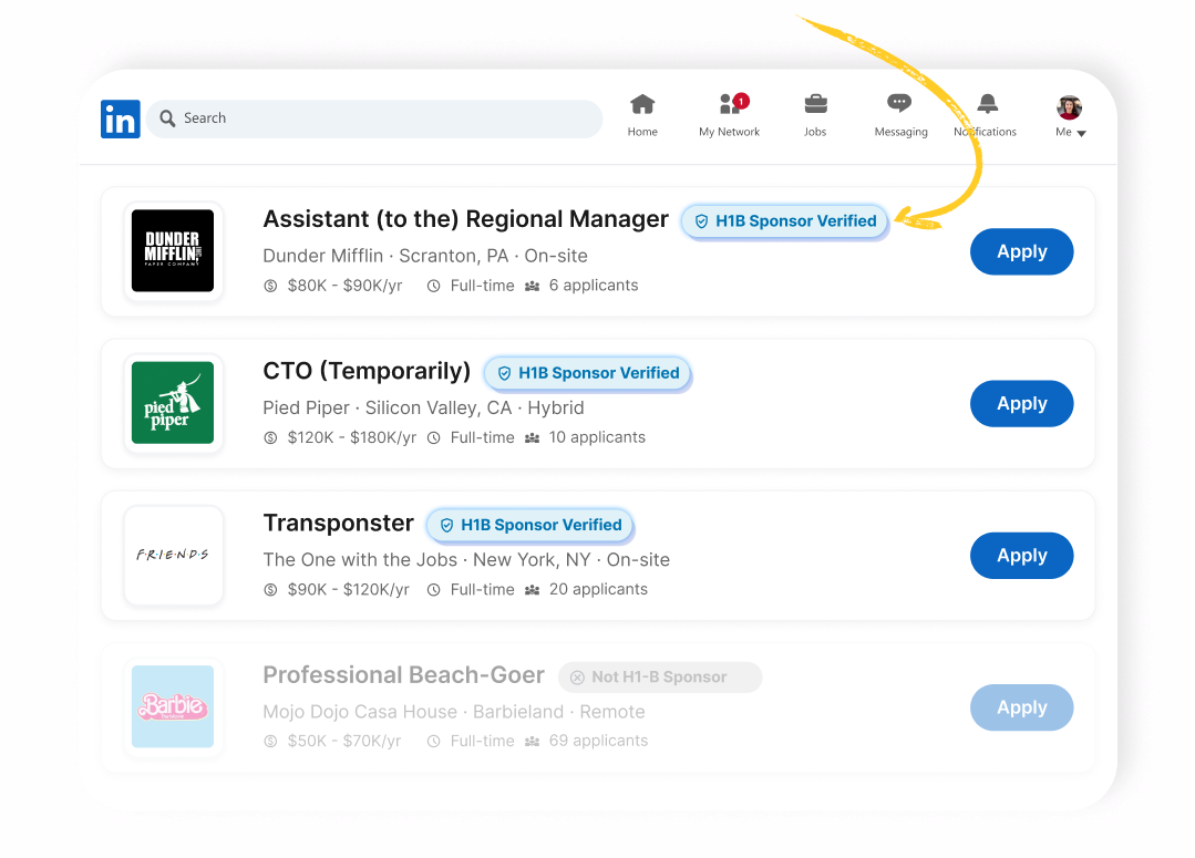 H1B Check button appearing next to a LinkedIn job listing